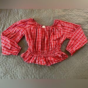 J. Crew CrewCuts Red Plaid Long Sleeve cropped smocked Blouse girls’ size 14